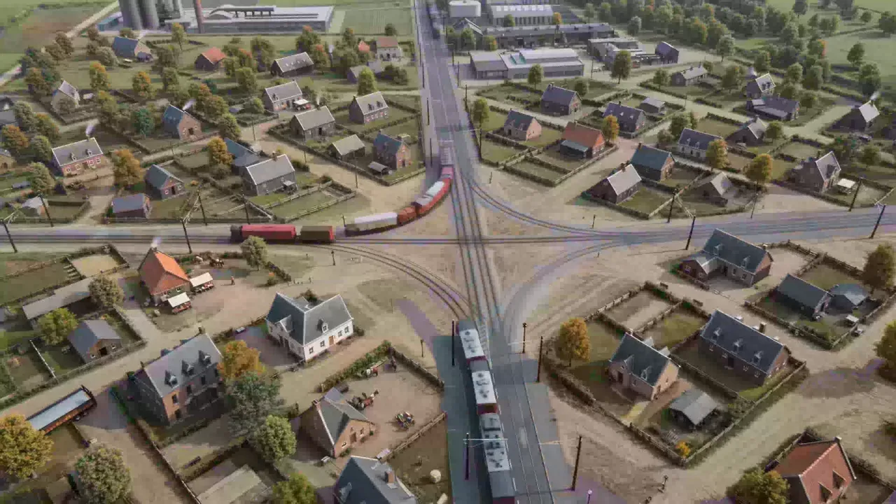 An aerial timelapse transforms countryside into a city.